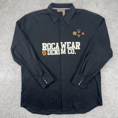 Camisa Rocawear Para Hombres 2XL Abotonada Negra Parche Logo Y2K Peso Pesado Foto 1 de 4