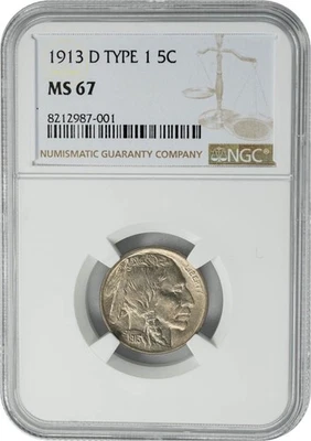 1913-D Buffalo Nickel 5c Type 1 MS67 NGC 950596-3 - Image 1 of 4