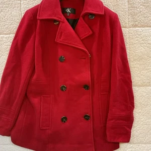 Calvin Klein CK Damen roter zweireihiger Erbsenmantel Größe Small Wollmischung - Bild 1 von 8
