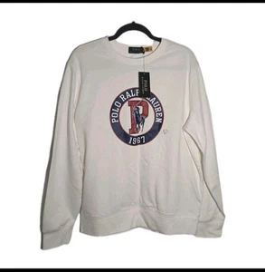 Polo Ralph Lauren Sudadera Para Hombre Blanco Cuello Redondo Logo 1967 Pullover Nuevo Con Etiquetas - Imagen 1 de 1