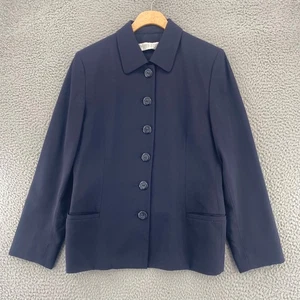 Valerie Stevens Blazer Womens 6 Navy Wool Button Up Collar Pockets Office Career - Picture 1 of 11