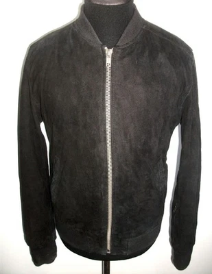 BOLONGARO TREVOR SUEDE LEATHER BOMBER BIKER JACKET COAT M Black TRUCKER Military - Image 1 of 4