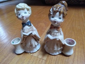 Vintage Weihnachten Japan Keramik Chor Junge & Mädchen Kerzenhalter Sears Rehbock - Bild 1 von 12