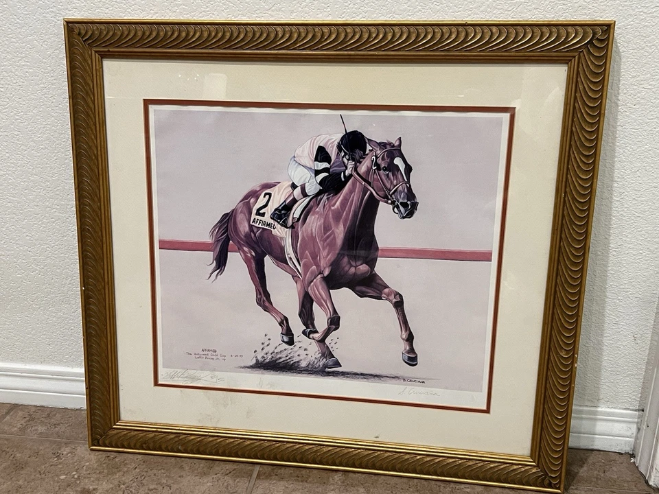 Copa de Oro Hollywood AFIRMADA AUTOGRAFIADA Y NUMERADA. Laffit Pincay Jr/Cruciano Foto 1 de 4