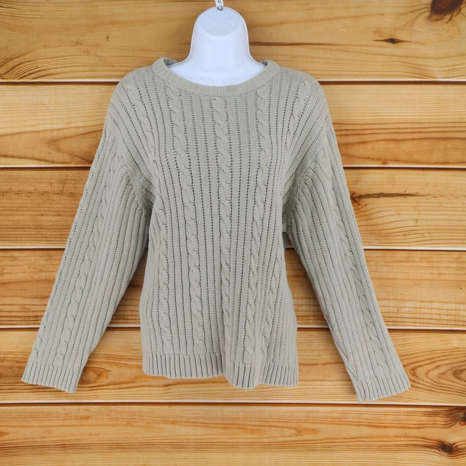 Alia Cable-Knit Sweater Pullover Womens Size PL Beige 100% Cotton Crew Neck - Image 1 of 4