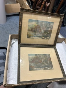 Antique pair Hand River Colored Photo Signed by Wallace Nutting 1916 - Picture 1 of 12