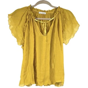 Haut Ulla Johnson Sigrid 100% soie taille 8 jaune transparent chemisier avec manches volants - Photo 1/7