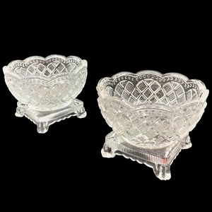 Vintage Fostoria Avon Meister offener Salzkeller mit Fuß Rautenmuster 1960er 2er Set - Bild 1 von 11