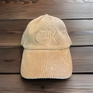 Calvin Klein Corduroy Baseball Cap CK Logo Beige Adjustable Dad Hat - Picture 1 of 7