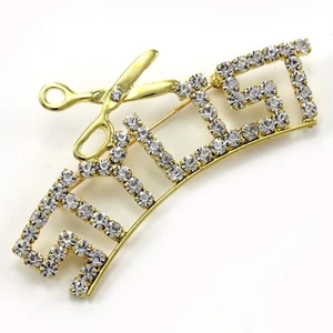 Beauty Salon Hair Designer Stylist Word Letters Scissors Brooch Pin Jewelry p747 - Picture 1 of 1