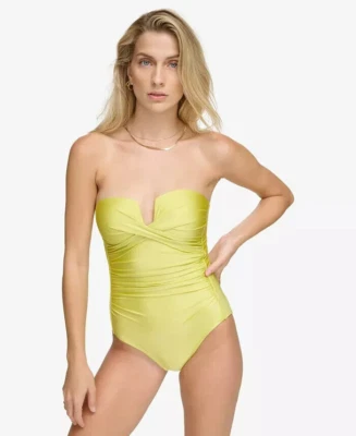 Traje de baño de una pieza Calvin Klein fruncido control de barriga copa dividida bandeau talla 6 Foto 1 de 4