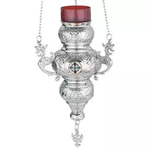 Lámpara colgante de vigilia cristiana enchapada en níquel grande de 3 cadenas 29 cm Church Supplies - Imagen 1 de 4