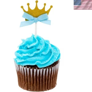 Top Cake Inch Crown Cupcake Toppers 100 Glitter Crown Cupcake Picks - Blue Bo... - Picture 1 of 4