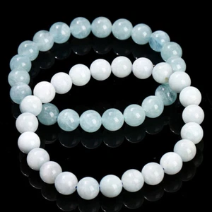 Natural Sea Blue Treasure Bracelet Simple Blue Crystal Round Bead Bracelet Jewel - Picture 1 of 23