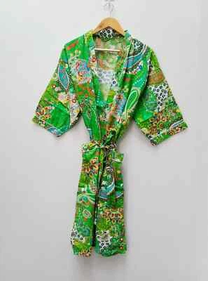 Maxi vestido de noche indio hecho a mano vintage kimono estampado cachemira algodón batas de baño Foto 1 de 4