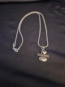 Collar de Plata de Ley con Aleación I Love Fútbol Dije 18" Nuevo - Imagen 1 de 2