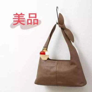 Auth FURLA Handbag Shoulder Bag Ribbon Leather Brown Women's Used from Japan JP - Picture 1 of 10