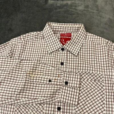 Marc Ecko Cut & Sew Shirt Mens Medium White Red Plaid Button Up Long Sleeve - Image 1 of 4