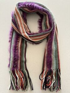 Codello polyacryl acrylic and rabbit fur scarf striped new purple women men soft