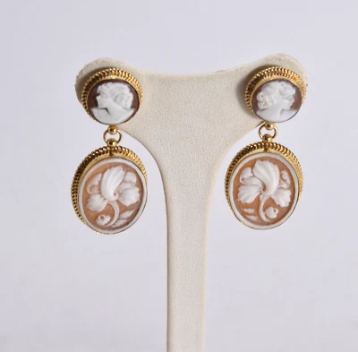 ORECCHINI  ARGENTO 925 DORATO CAMMEI SARDONICO CALLE E VOLTO           AGHT 0876 - Immagine 1 di 3