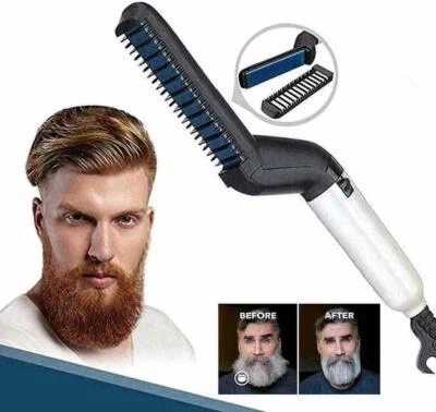 PIASTRA SPAZZOLA ELETTRICA PETTINE LISCIANTE CAPELLI BARBA UOMO STYLING 2 IN 1 - Immagine 1 di 3