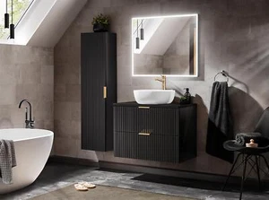 Design Badmöbel Set ADEL-V SCHWARZ 80 cm MDF SOFT-CLOSE - Bild 1 von 15