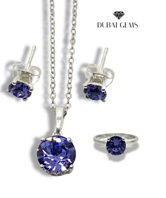 Conjunto de pingente e tachas de anel de safira azul real feitas para beleza simplista Meghan - Imagem 1 de 4