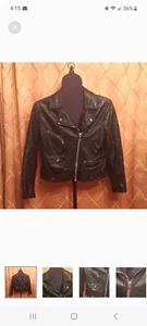 Divided H&M Faux Leather Moto Jacket 8 Black Biker Lined Zippers - Picture 1 of 7