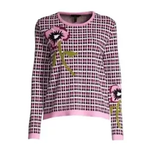 Camicetta maglione donna Escada Skara pied de poule papavero floreale rosa - Foto 1 di 8