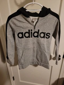 Adidas Youth Training Fleece Hoodie Jacket Medium 10/12 Gray Black Nice - Picture 1 of 9