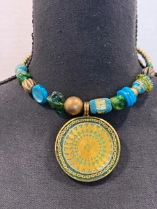 Vtg. Chokerornate Beaded Golden Disc Choker - Picture 1 of 6