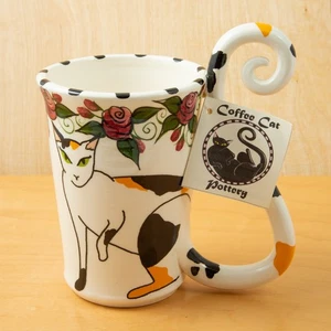 Taza de cerámica "Coffee Cat Pottery" rara nueva de colección - mango de cola 1990 | Nerdhaven - Imagen 1 de 7