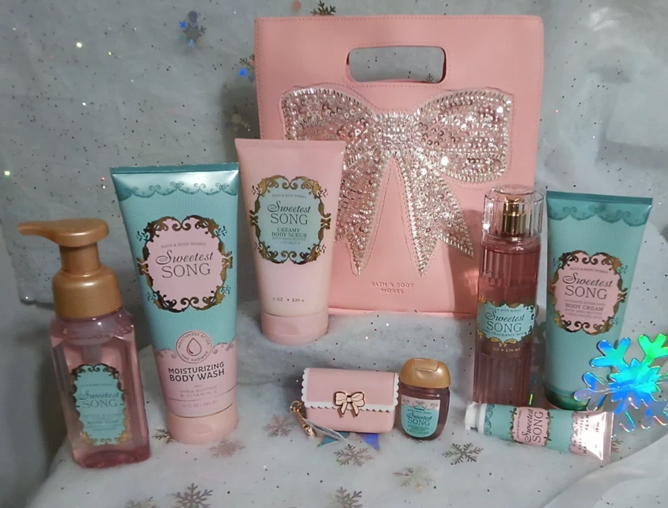 New Bath & Body works 8 pc Sweetest Song  Set with Bow Gift Bag & Pocketpac - Image 1 of 4