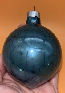 Vintage 40er-60er Jahre USA mundgeblasenes Glas Träne Ornament - blau - Aluminiumkappe - Bild 1 von 6