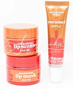 Bath & Body Works Caramelo Manzana Nutritiva Máscara Labial Exfoliante Brillo Labial Juego de 3 piezas Mini - Imagen 1 de 1