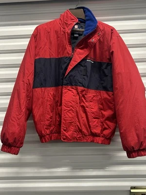 Ralph Lauren Chaps Puffer Jacket Men’s L Red/Navy Nylon Insulated Used - Image 1 of 4