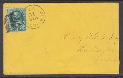 US Sc 158 on ca. 1883 cover, 22mm black BURLINGTON, VT cds & fancy cancel, reduc - Image 1 of 2