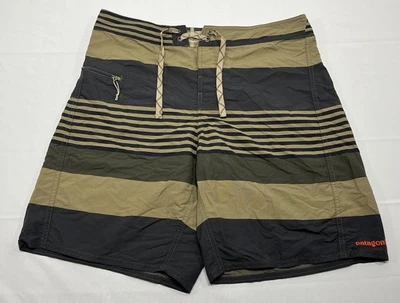 Patagonia Wavefarer Board Shorts Para Hombre 33 Nylon Marrón Negro Bolsillos a Rayas Foto 1 de 4