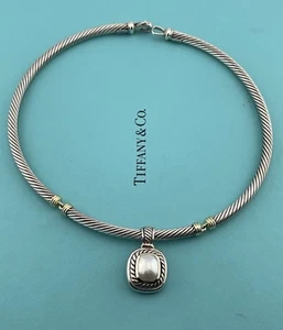 DAVID YURMAN 925 Sterling & 14K Yellow Gold 7mm Cable Collar METRO Necklace 15" - Picture 1 of 18