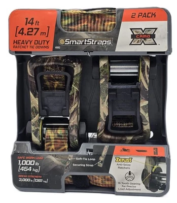 SmartStraps 1-1/4 pulg. Correas de amarre de trinquete de alta resistencia CamoX de 14 pies - Paquete de 2 Foto 1 de 3