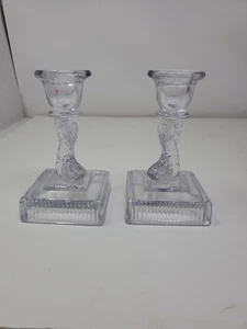 Vintage Impwrial Glas Art Deco Paar klare Delphin/Koi Kerzenständer Halter - Bild 1 von 7