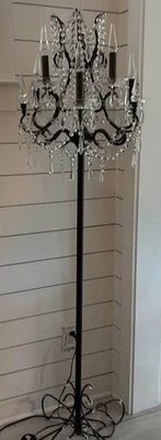 Elegant Black Crystal Chandelier Floor Lamp – Genuine Crystals, Vintage Look - Image 1 of 4