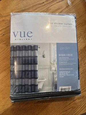 Cortina de Ducha Vue By Ellery Jadin Azul Plata Gris Rayas Bloque NUEVO EN PAQUETE Foto 1 de 3