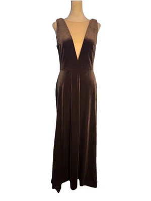 Jenny Yoo Collection Mocha Velvet Sleeveless Gown Deep V Illusion NecklineSize 8 - Image 1 of 4