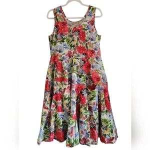 Dress Addict Cotton Floral Multicolored Sleeveless Oversized Dress Small Pockets - Picture 1 of 14