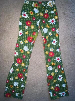 PANTALONES VAQUEROS DISCOTECA VINTAGE AÑOS 70 MUJERES NIÑAS 26 FENTON WESTERN ACAMPANADOS ESTAMPADO FLORAL FUERTE Foto 1 de 4
