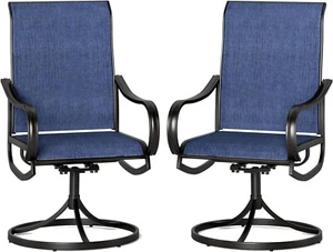 Set of 2 Outdoor Patio Swivel Dining Chairs w/ Textilene Fabric & Steel Frame - Picture 1 of 7