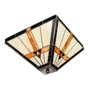 2-Light Vintage Mission Stained Shade Ceiling Light Tiffany Style Lamp Fixture - Picture 1 of 6
