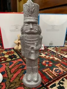 Ceramic Christmas Figurine Toy Horn Nutcracker 10-1/4" grey glitter - Picture 1 of 4