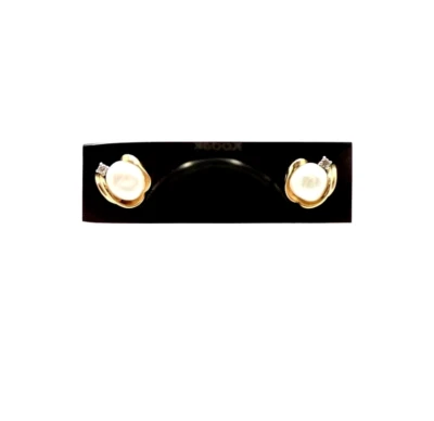 NEW BIWA PEARL & DIAMOND PIERCED STUD EARRINGS 14K YELLOW GOLD - Image 1 of 3